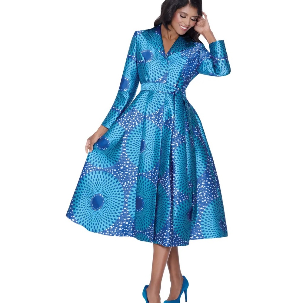 Blue Full A- line Midi Dress By Nubiano DN100401